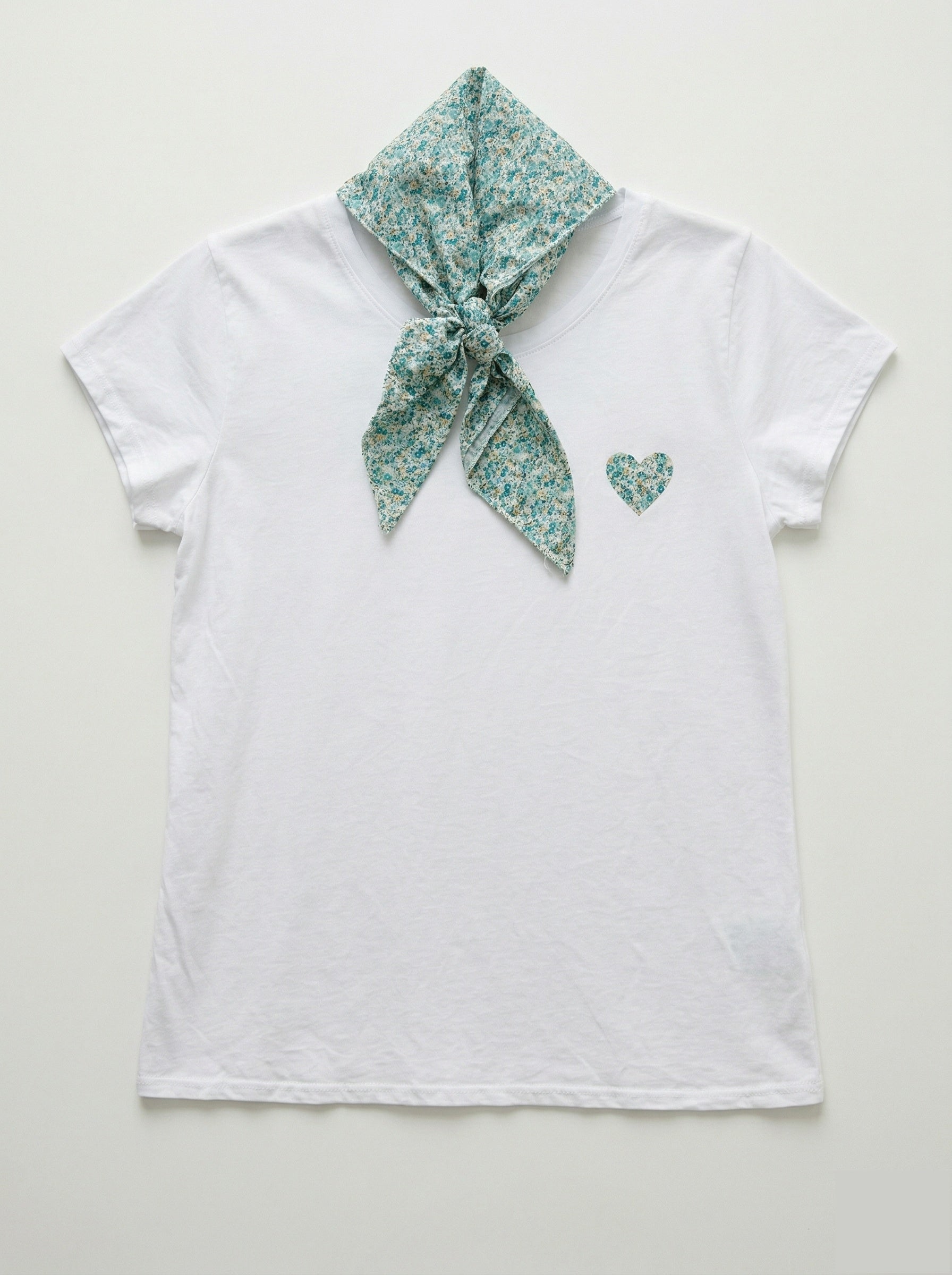 MYHPLSCE Heart Pattern T-shirt and Liberty Scarf Celadon