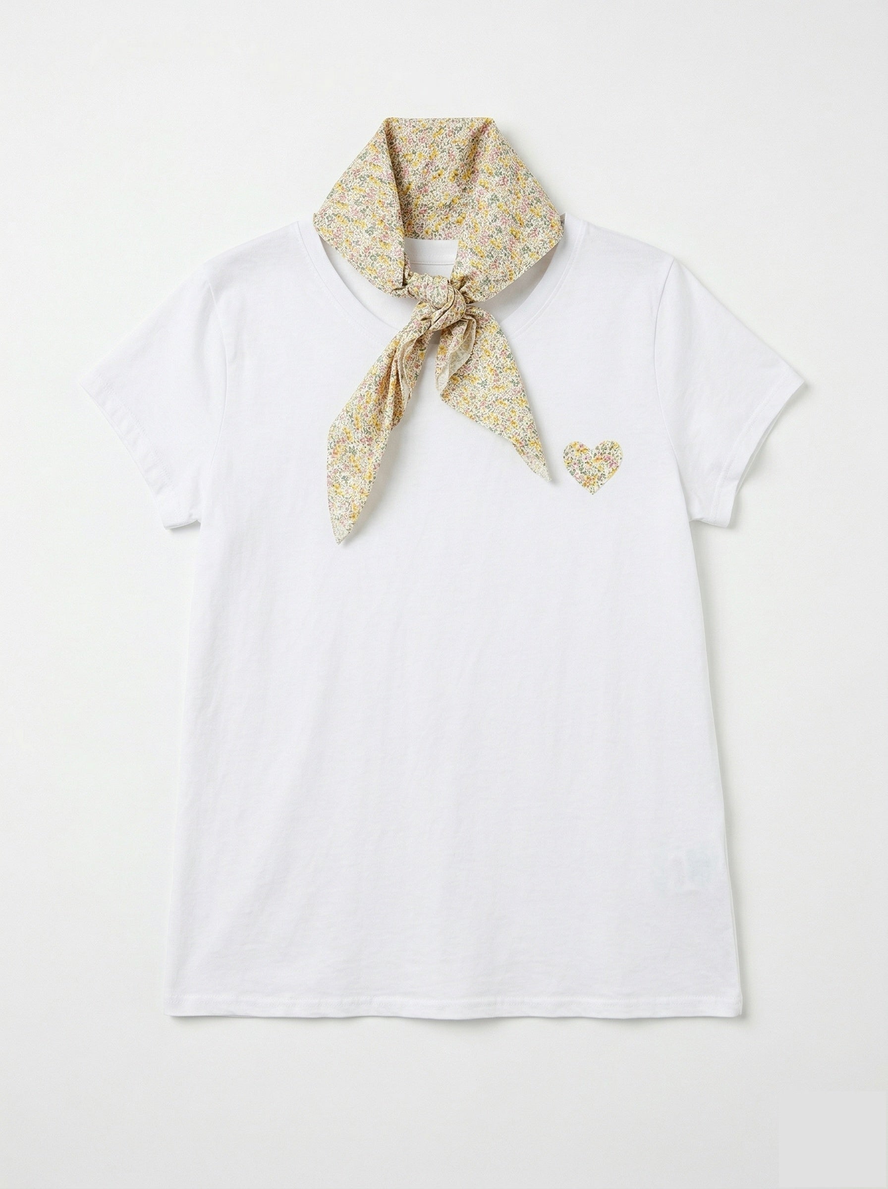 MYHPLSLY Heart Pattern T-shirt and Liberty Scarf Light Yellow