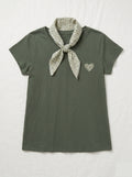 MYHPLSKK Heart Pattern T-shirt and Liberty Scarf Kaki