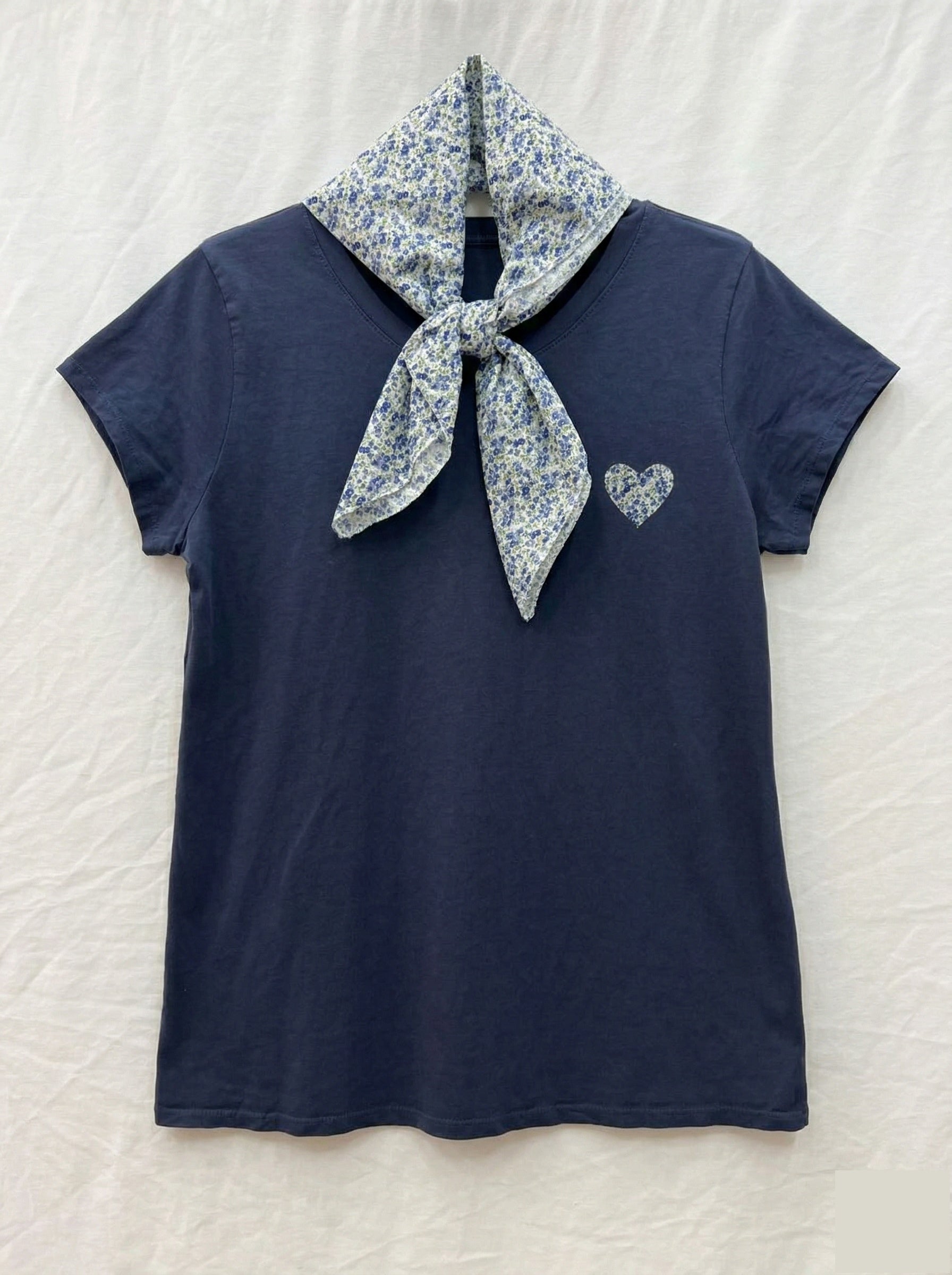 MYHPLSNV Heart Pattern T-shirt and Liberty Scarf Navy