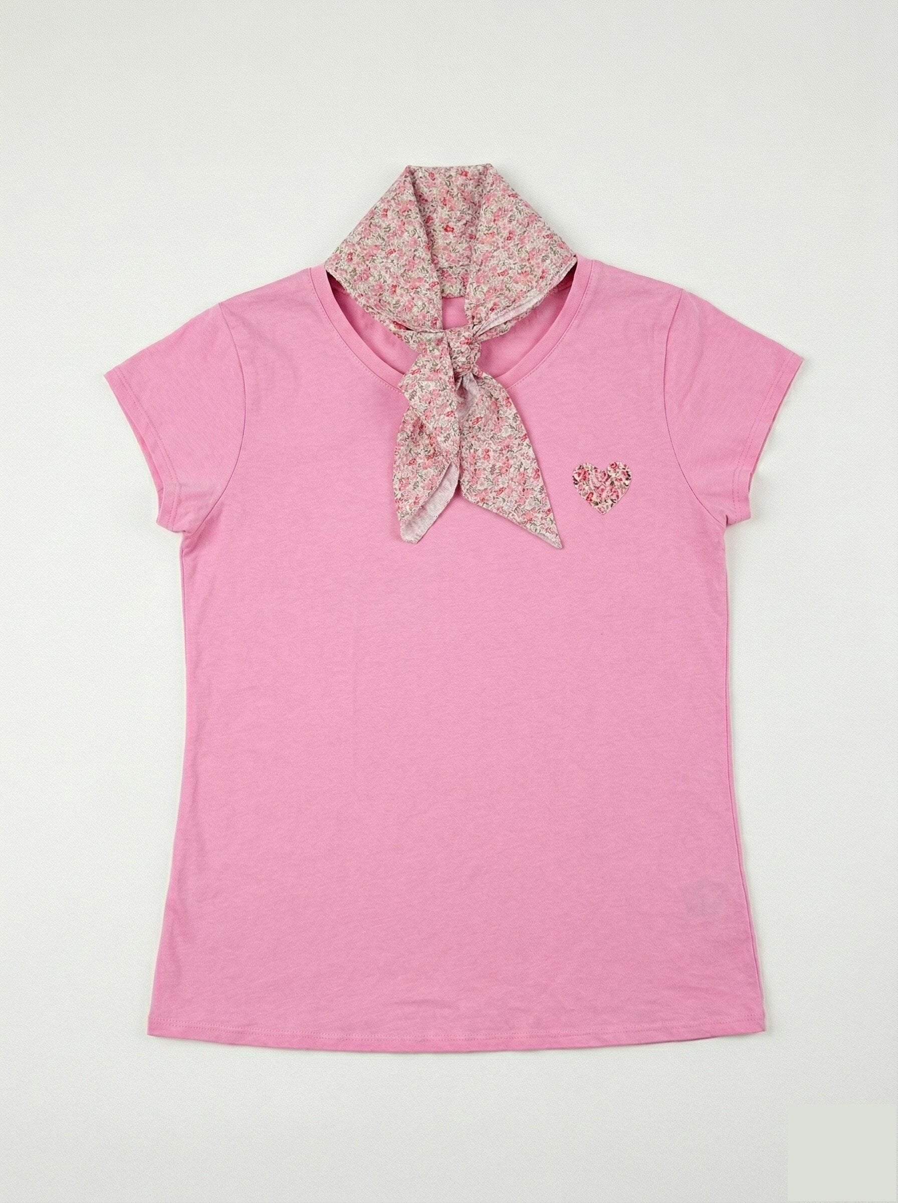 MYHPLSPK Heart Pattern T-shirt and Liberty Scarf Pink