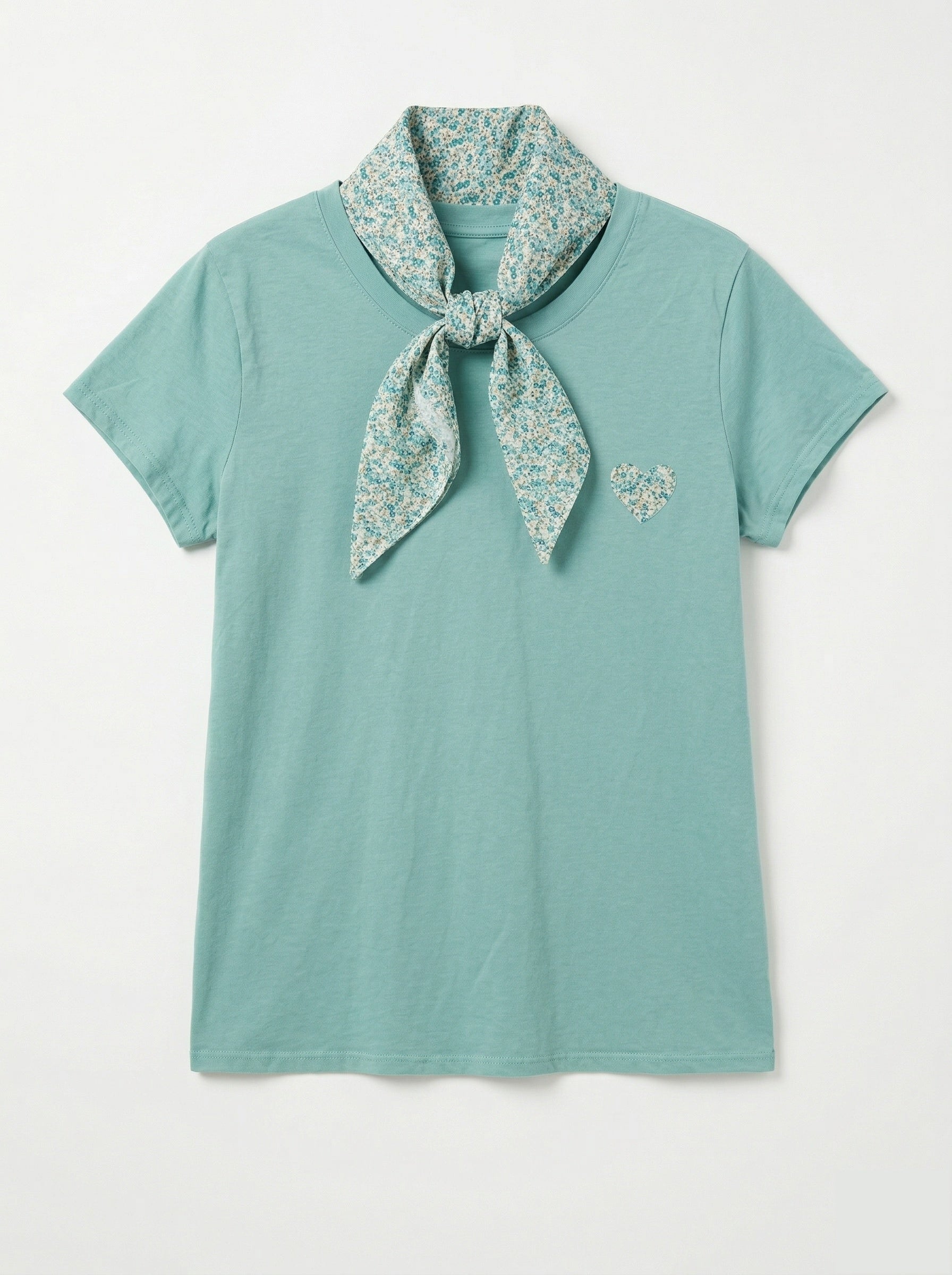 MYHPLSAM Heart Pattern T-shirt and Liberty Scarf Aqua Marine