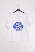 MYABPFBRB T-shirt "Amuse Bouche" Sequined White Background Royal Blue