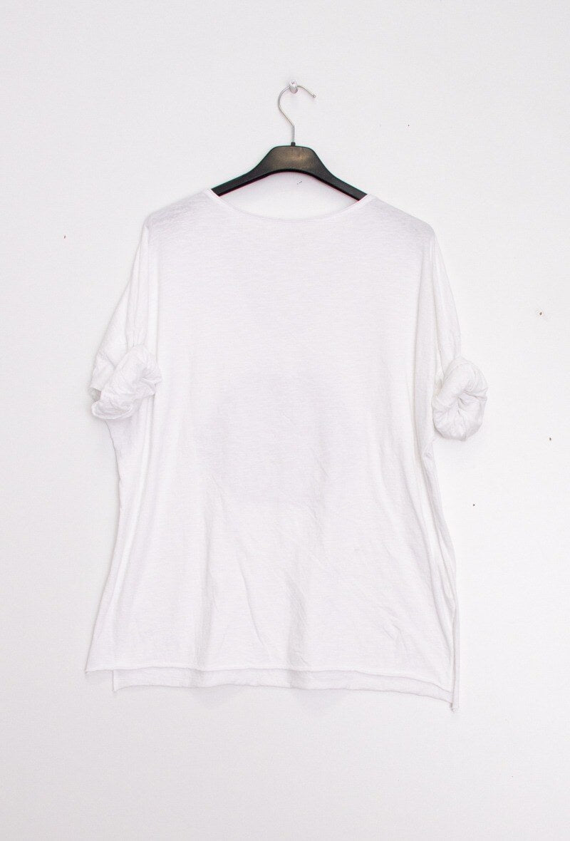 MYABPFBFU T-shirt "Amuse Bouche" Sequined White Background Fuchsia