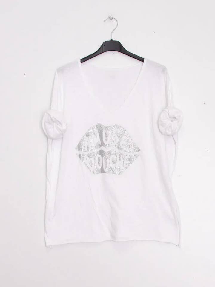 MYABPFBGY T-shirt "Amuse Bouche" Sequined White Background Gray