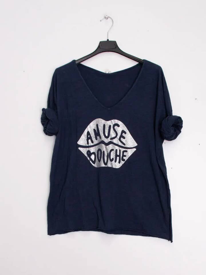 MYABPFBNV T-shirt "Amuse Bouche" Sequined White Background Navy