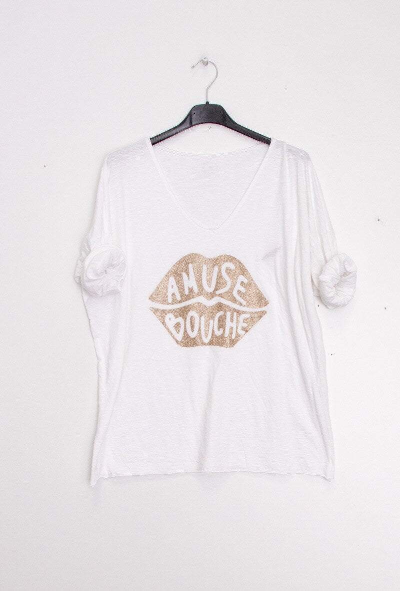 MYABPFBGD T-shirt "Amuse Bouche" Sequined White Background Gold