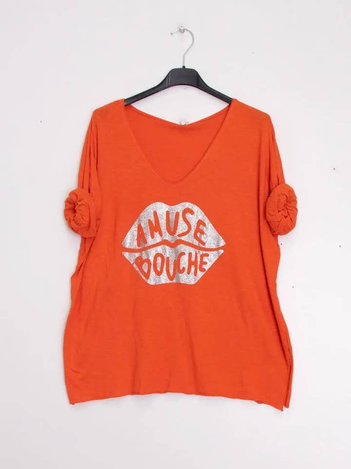 MYABPFBOR T-shirt "Amuse Bouche" Sequined White Background Orange
