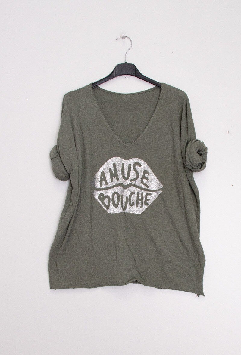 MYABPKK T-shirt "Amuse Bouche" Sequined Kaki