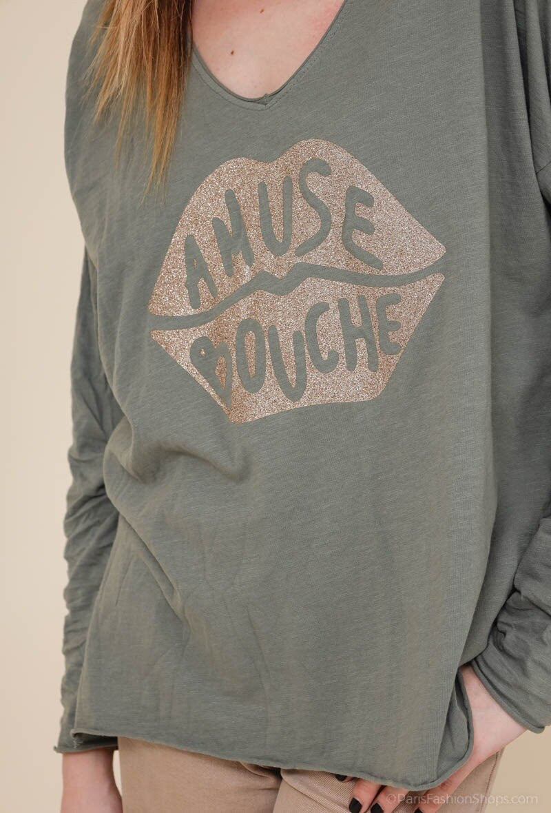 MYABPKK T-shirt "Amuse Bouche" Sequined Kaki