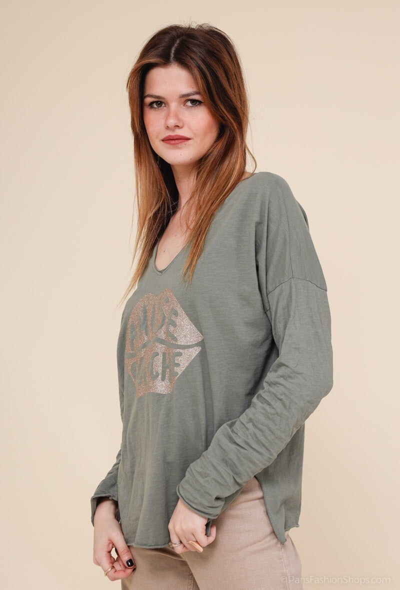 MYABPKK T-shirt "Amuse Bouche" Sequined Kaki