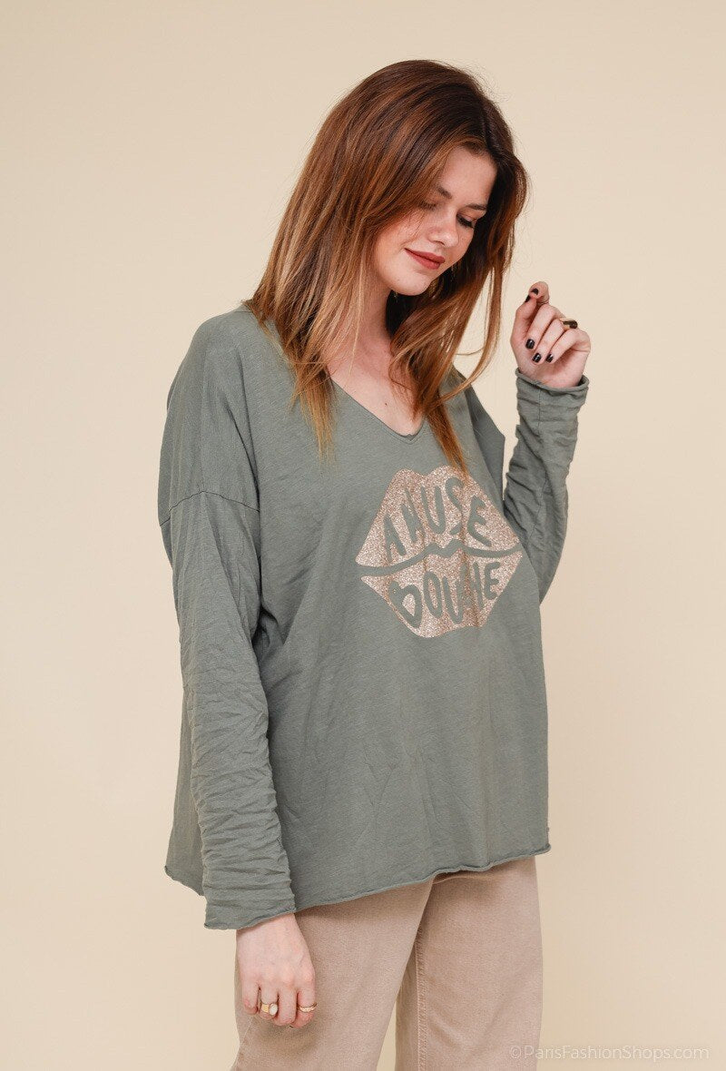MYABPKK T-shirt "Amuse Bouche" Sequined Kaki