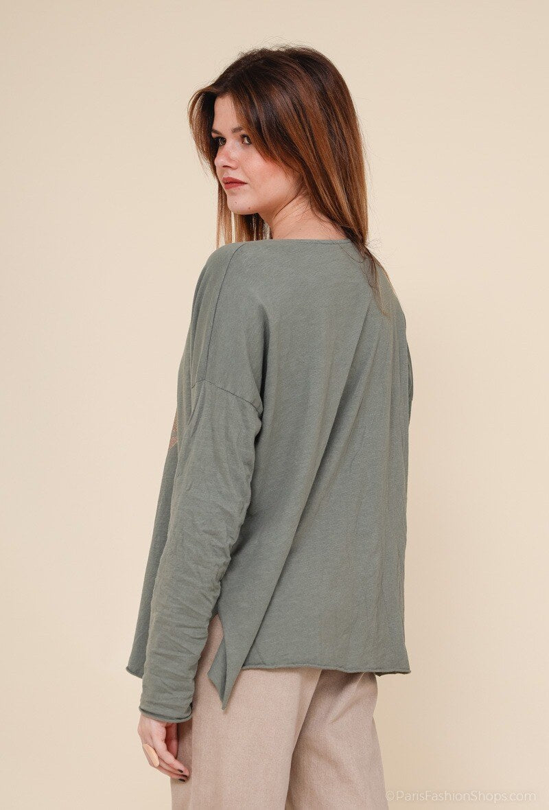 MYABPKK T-shirt "Amuse Bouche" Sequined Kaki