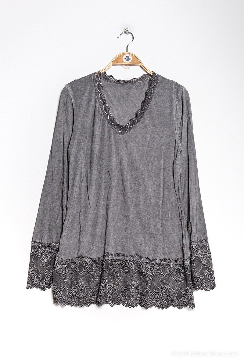 MYLAN T-shirt with lace Anthracite