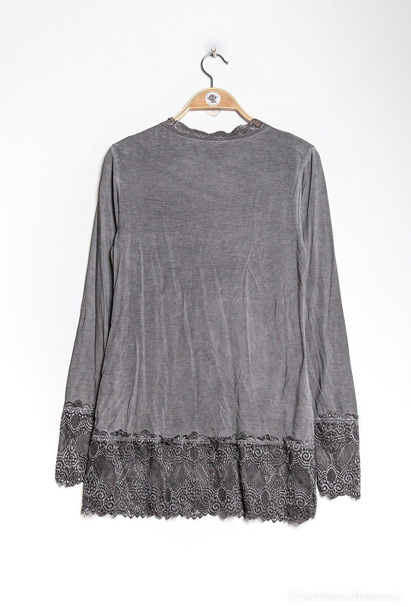 MYLAN T-shirt with lace Anthracite