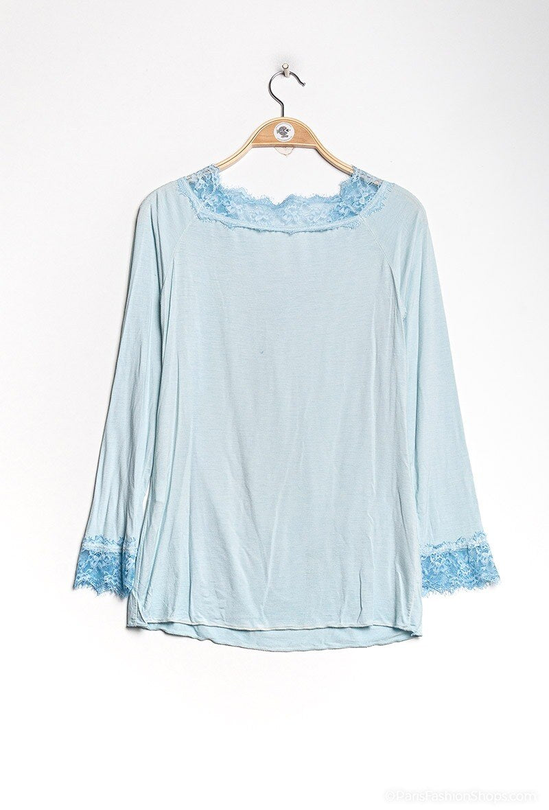 MYLSLTSB Long Sleeve Lace Top Sky Blue