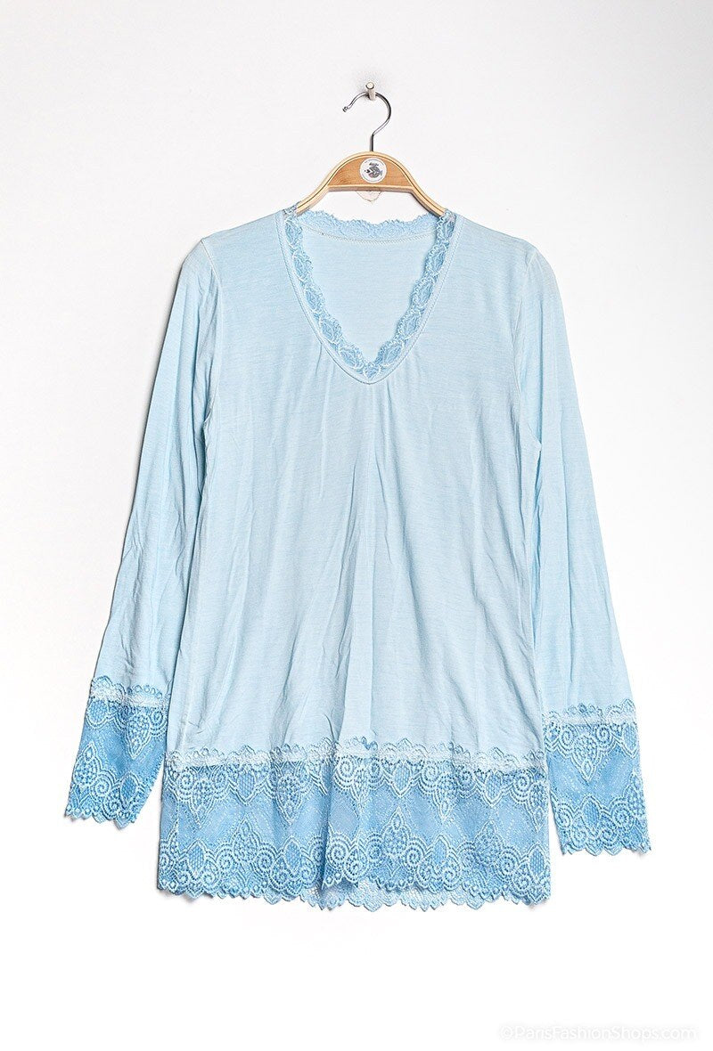 MYLSB T-shirt with lace Sky Blue
