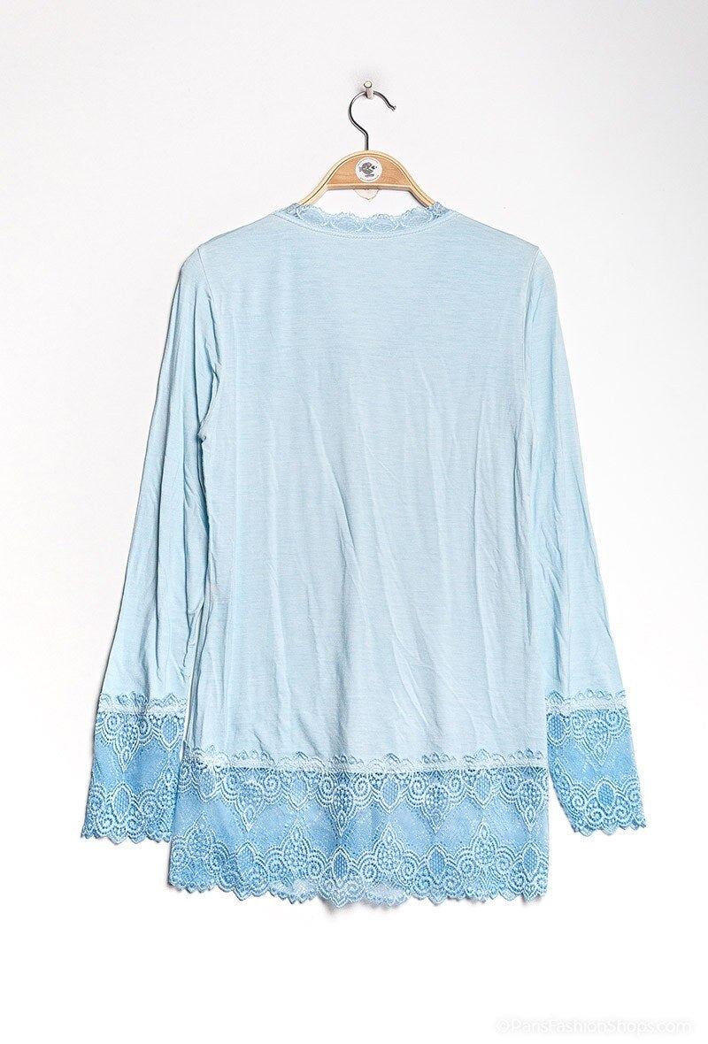 MYLSB T-shirt with lace Sky Blue