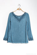MYLSLTPB Long Sleeve Lace Top Petrol Blue