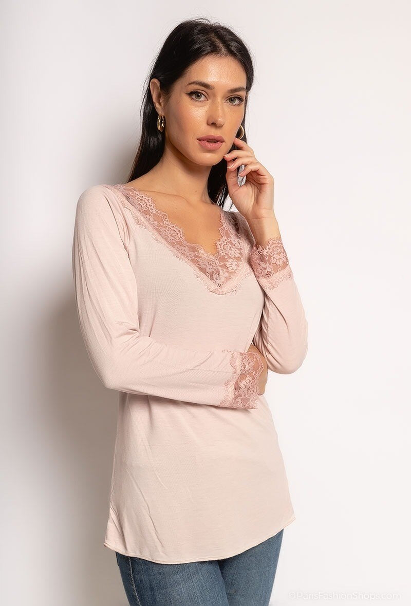 MYLSLTPB Long Sleeve Lace Top Petrol Blue