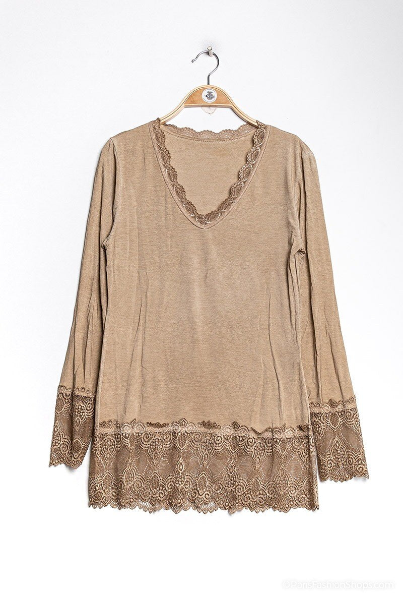 MYLCA T-shirt with lace Camel