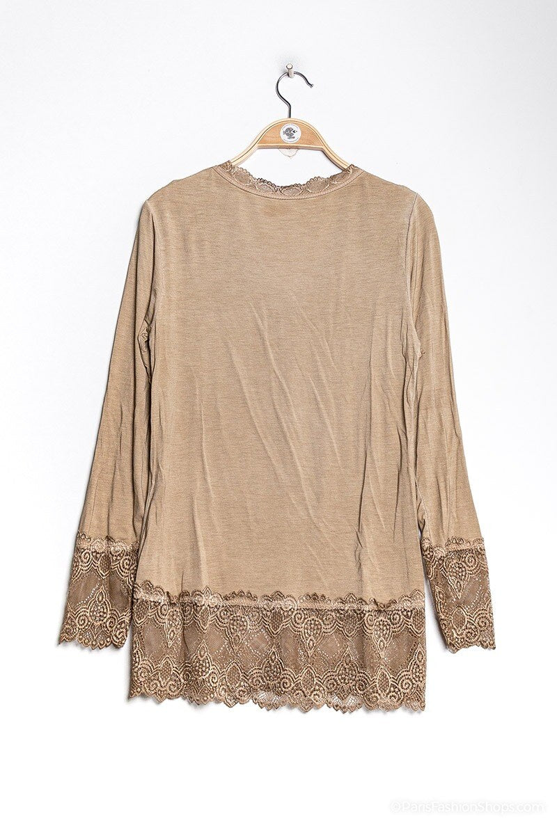 MYLCA T-shirt with lace Camel
