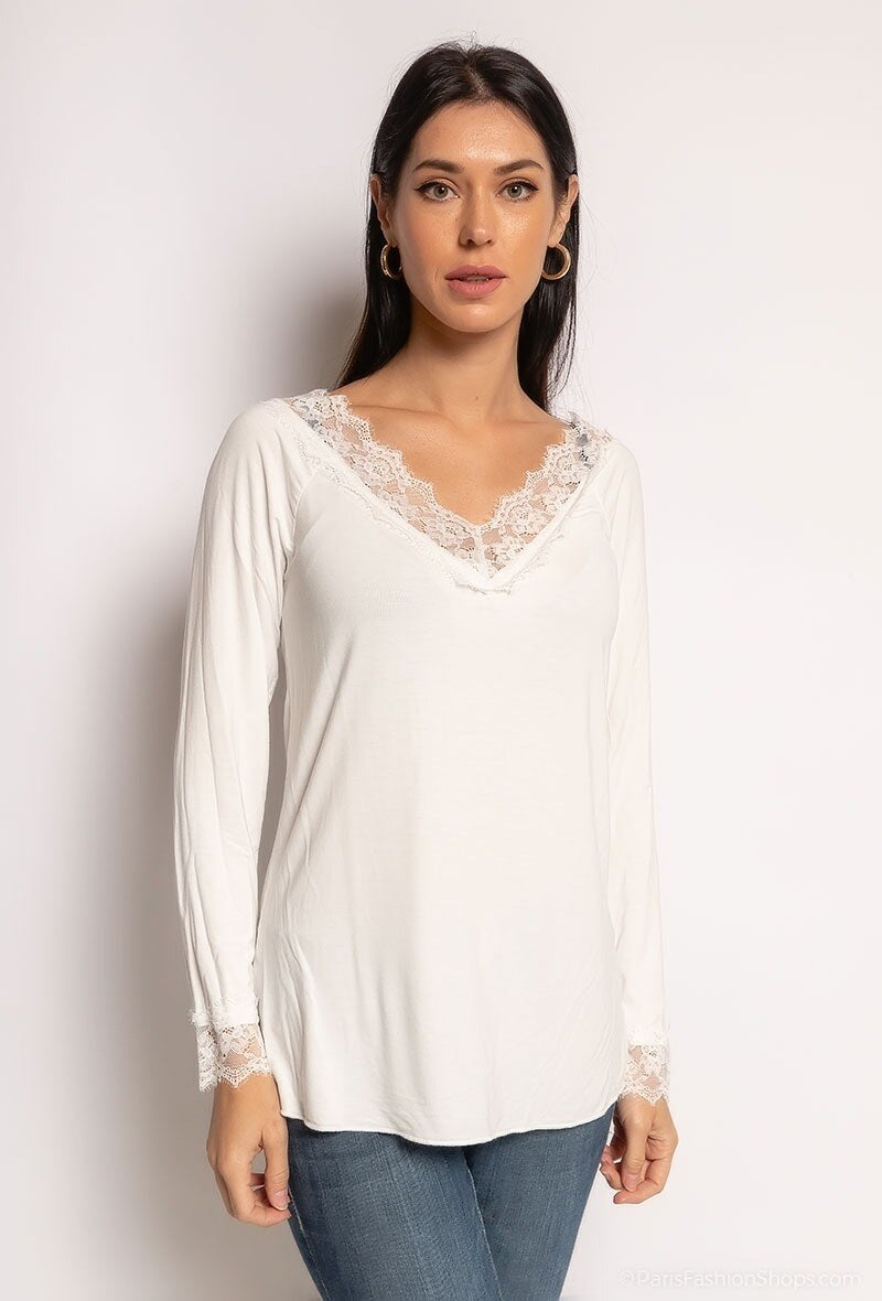 MYLSLTCE Long Sleeve Lace Top Celadon