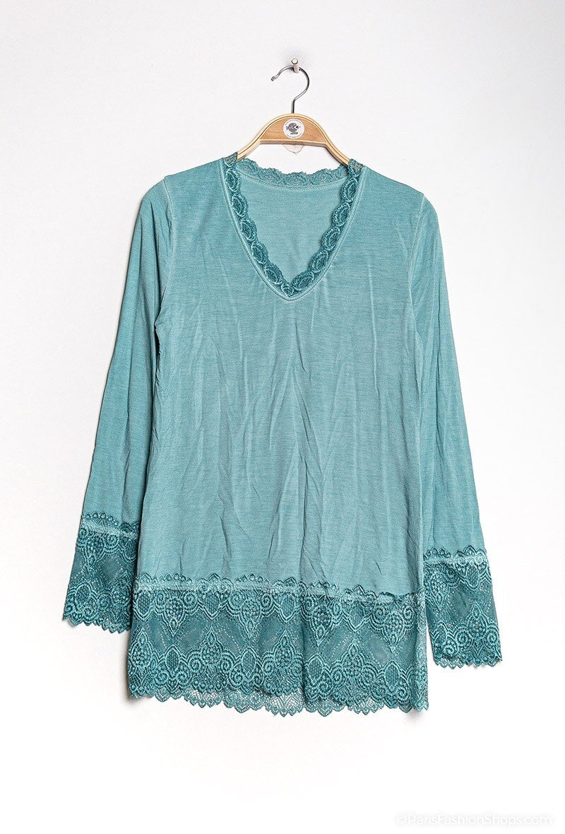 MYLCE T-shirt with lace Celadon
