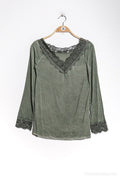 MYLSLTKK Long Sleeve Lace Top Kaki