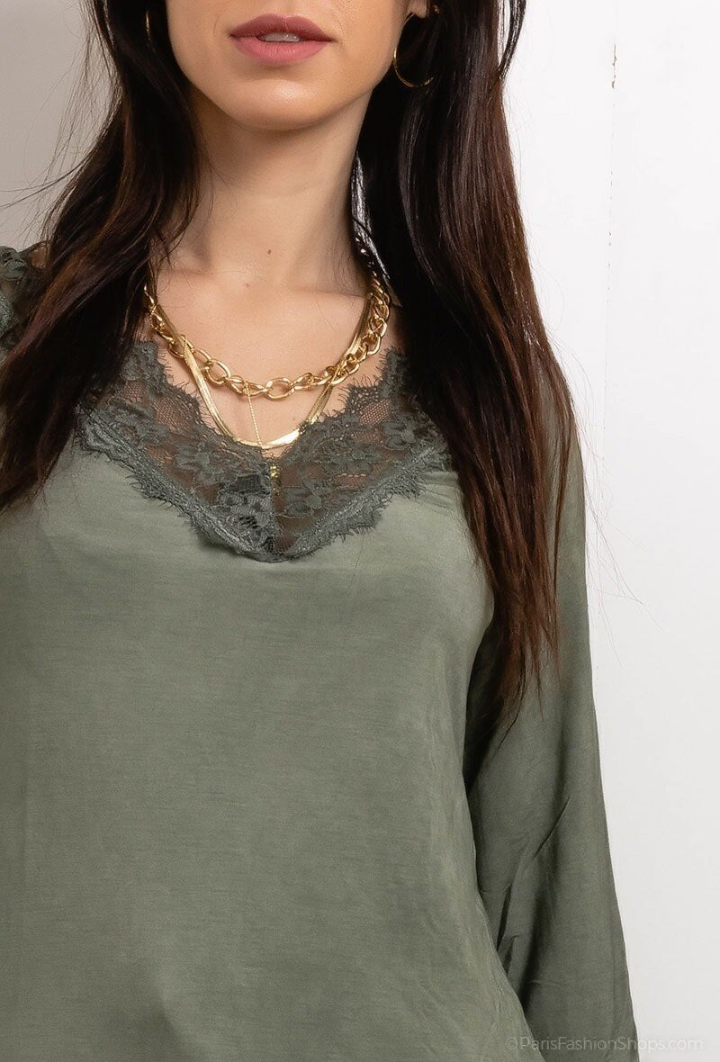 MYLKK T-shirt with lace Kaki