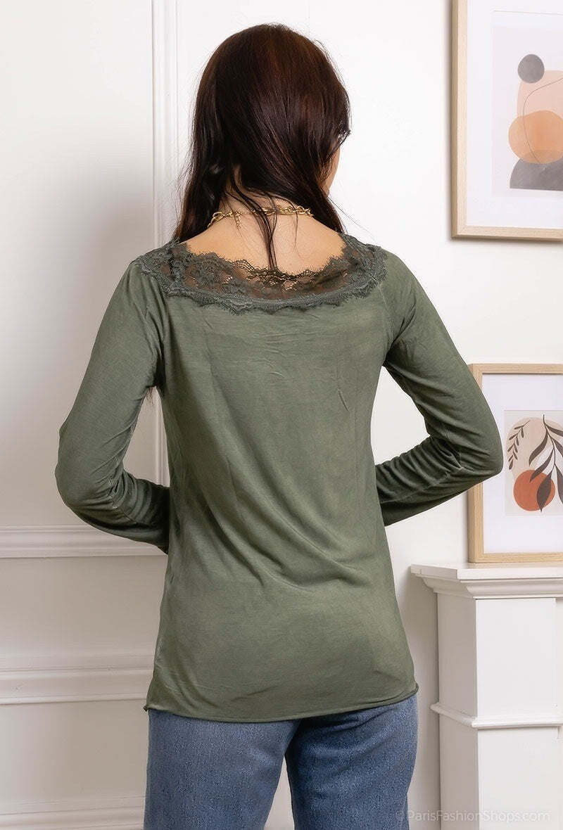MYLKK T-shirt with lace Kaki