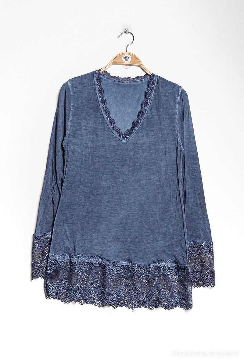 MYLNV T-shirt with lace Navy