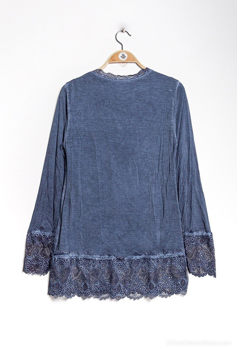 MYLNV T-shirt with lace Navy
