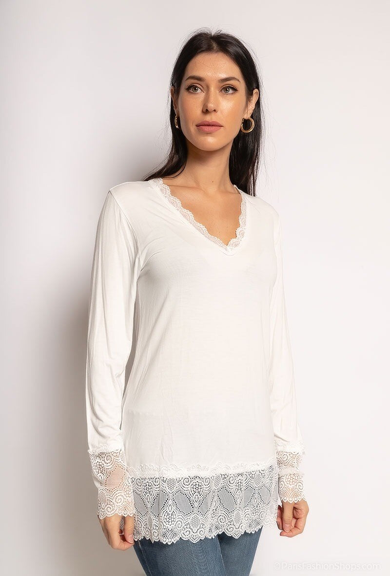 MYLNV T-shirt with lace Navy