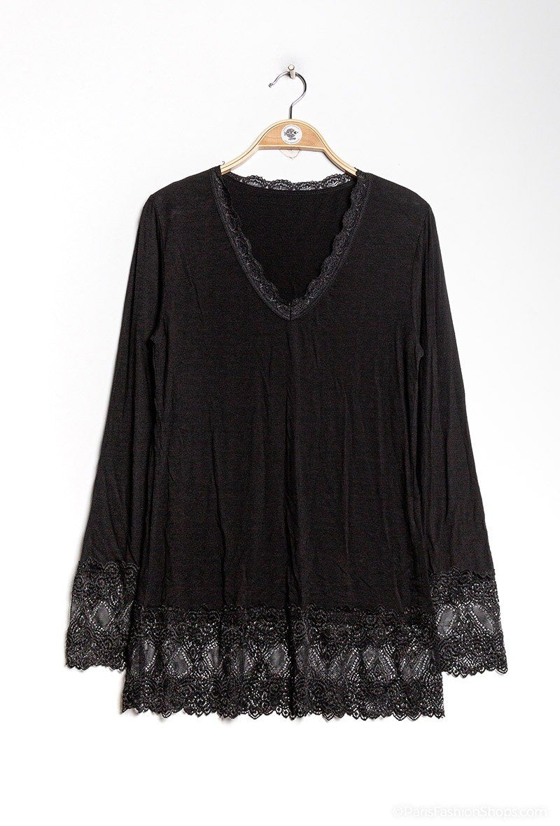 MYLBK T-shirt with lace Black