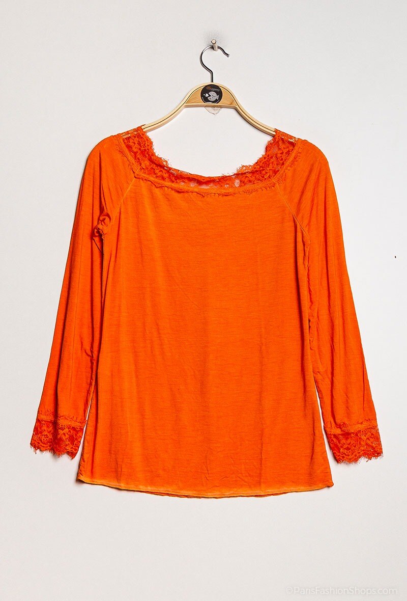 MYLSLTOR Long Sleeve Lace Top Orange