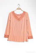 MYLSLTSA Long Sleeve Lace Top Salmon