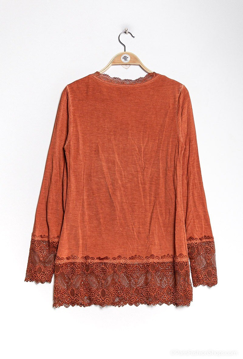 MYLTC T-shirt with lace Terracotta