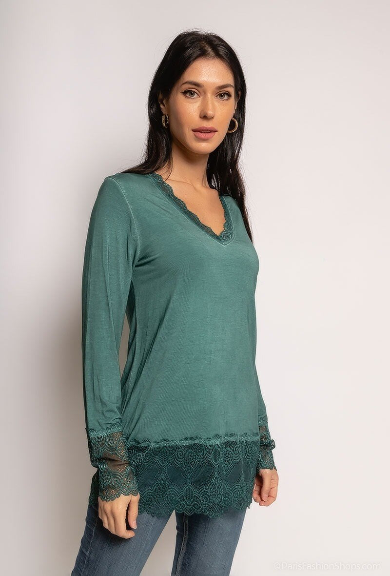 MYLBTG T-shirt with lace Bottle green