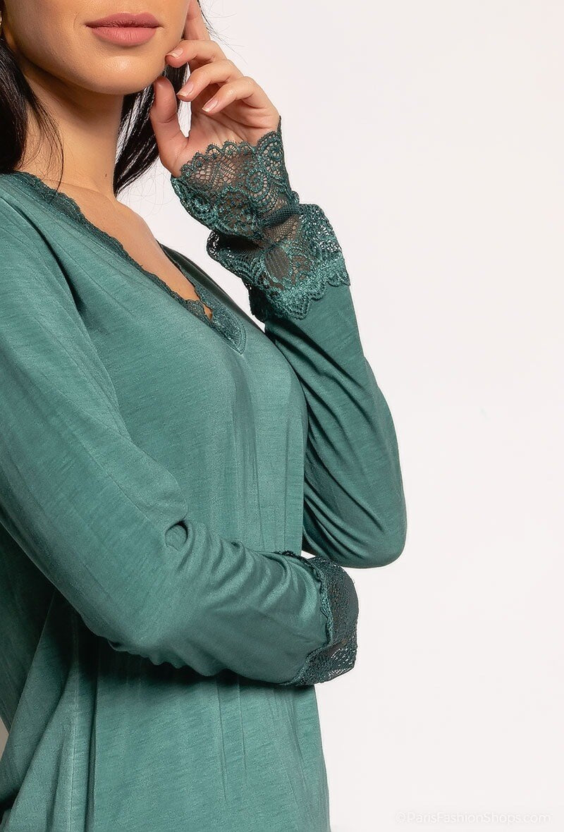 MYLBTG T-shirt with lace Bottle green