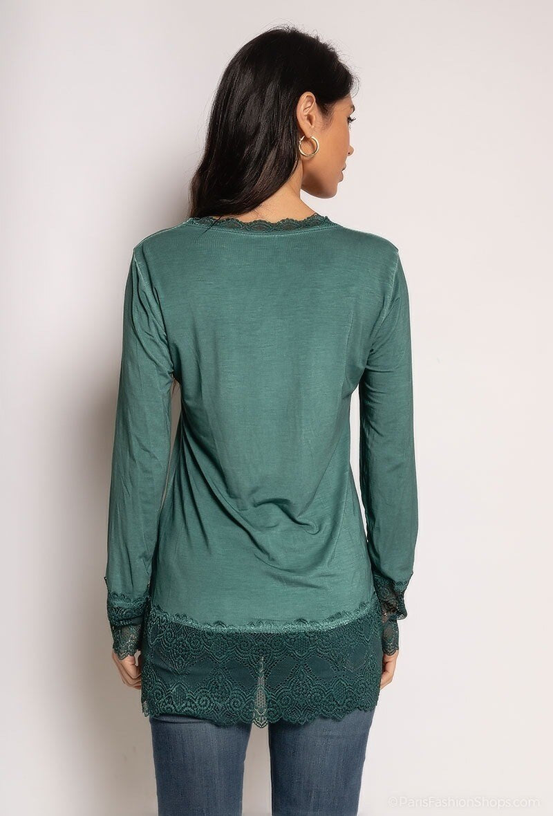 MYLBTG T-shirt with lace Bottle green