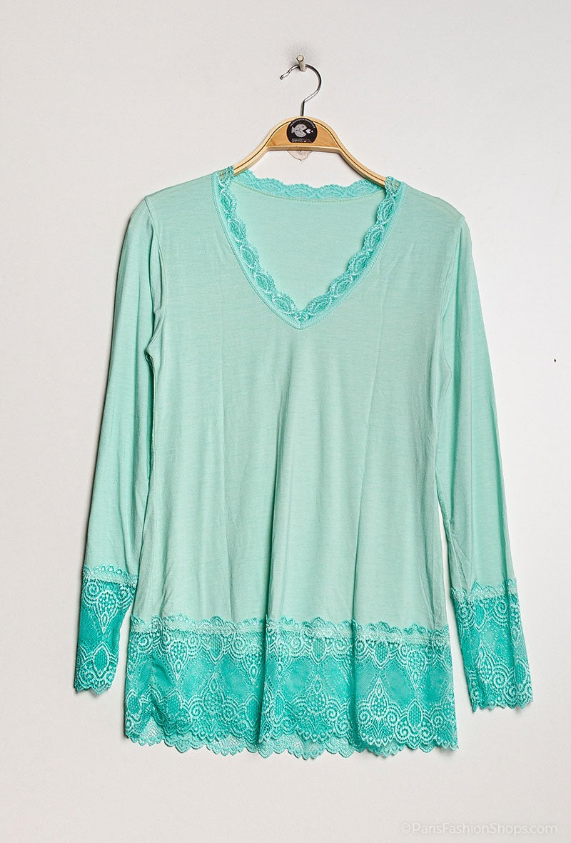 MYLAM T-shirt with lace Aqua Marine
