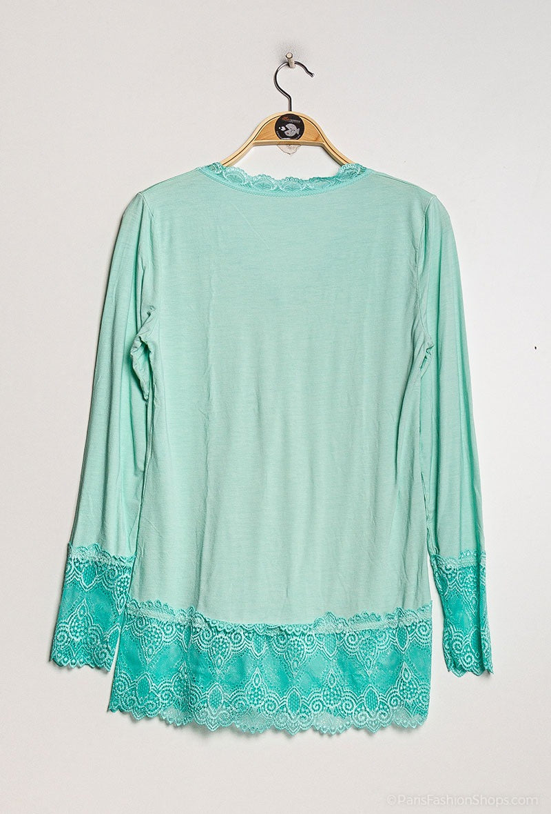 MYLAM T-shirt with lace Aqua Marine