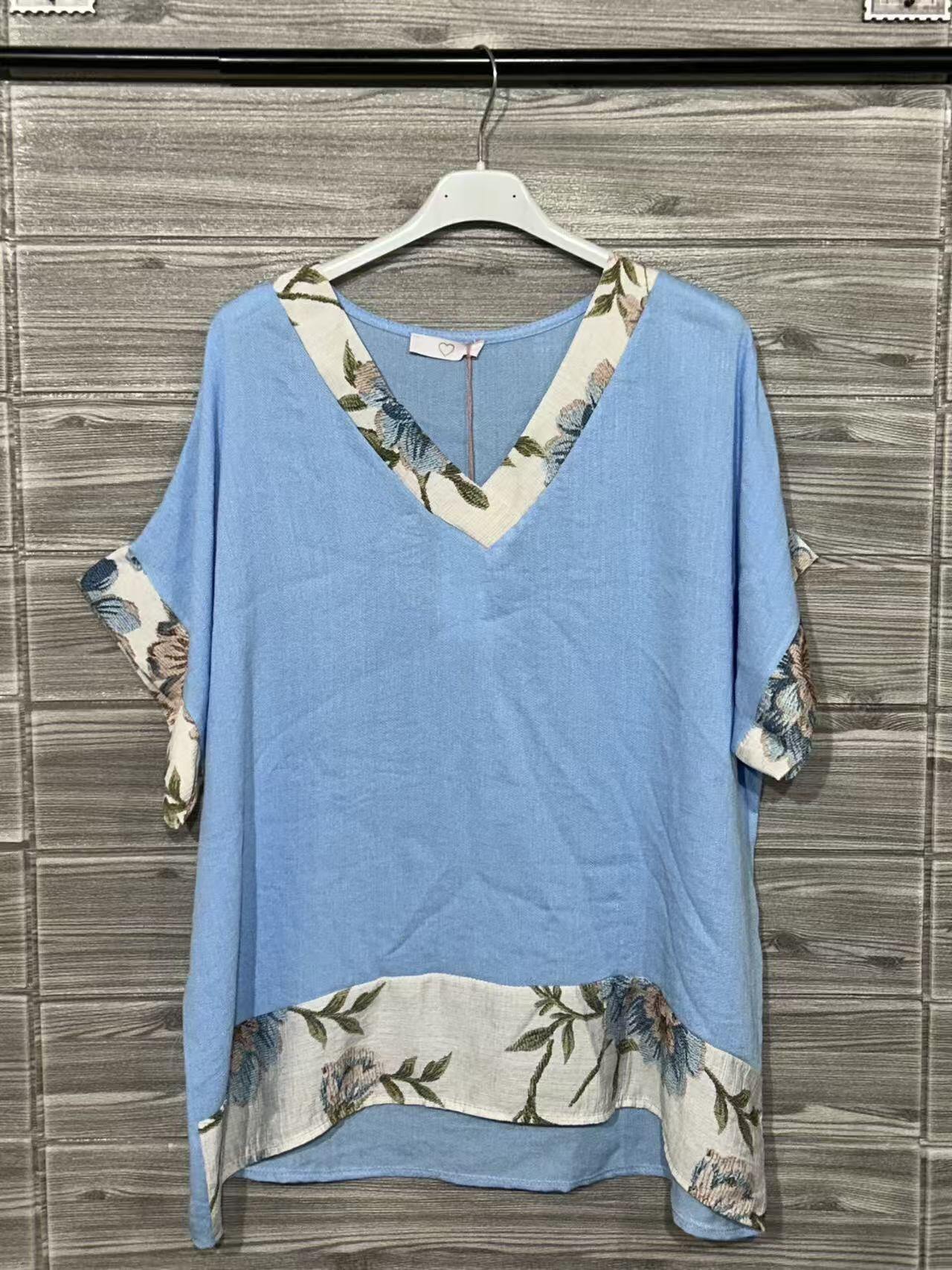 ZOT039SB Daisy Print Cotton Set Sky Blue