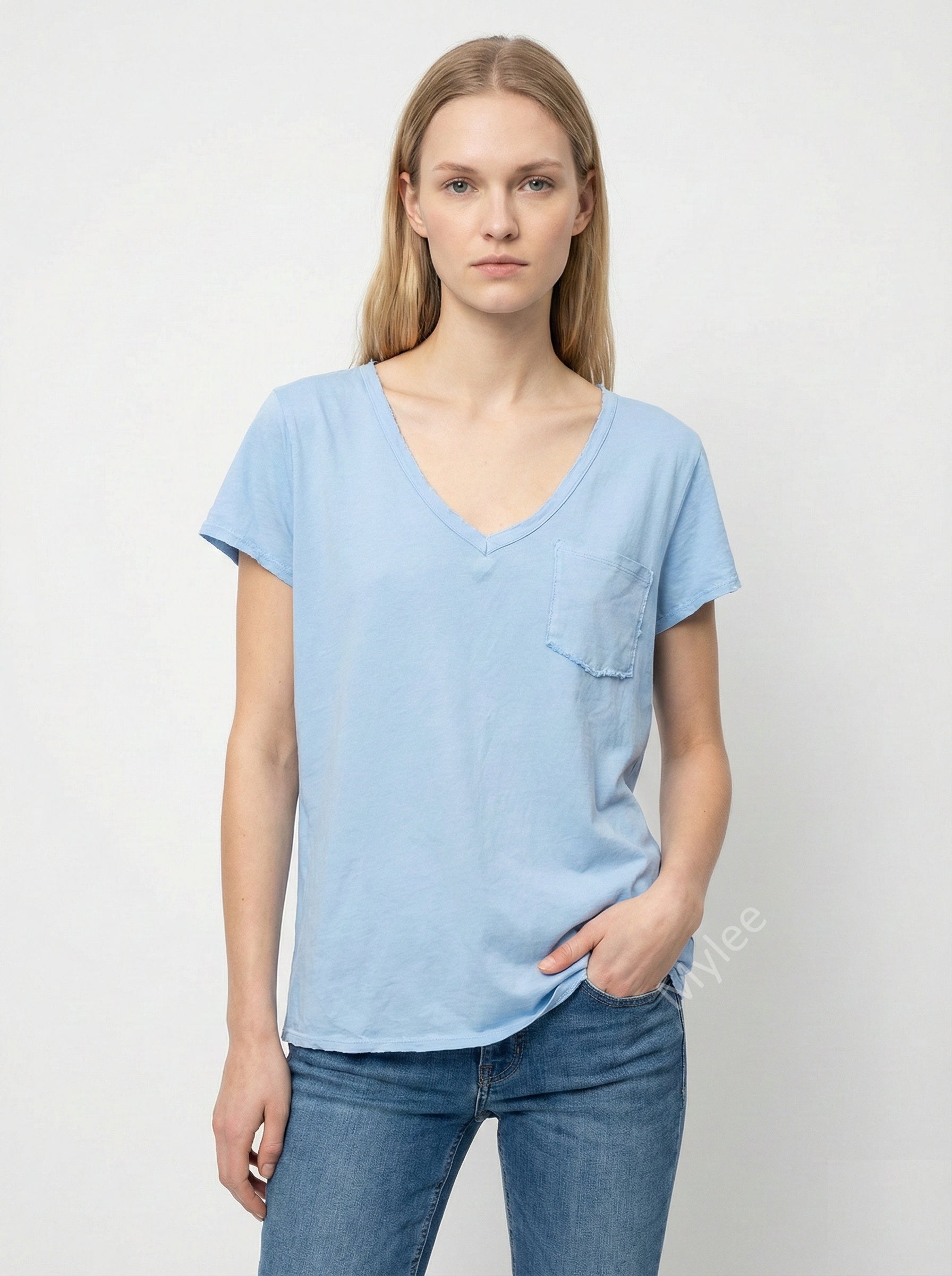 MYRPSB T-shirt with ripped pocket Sky Blue