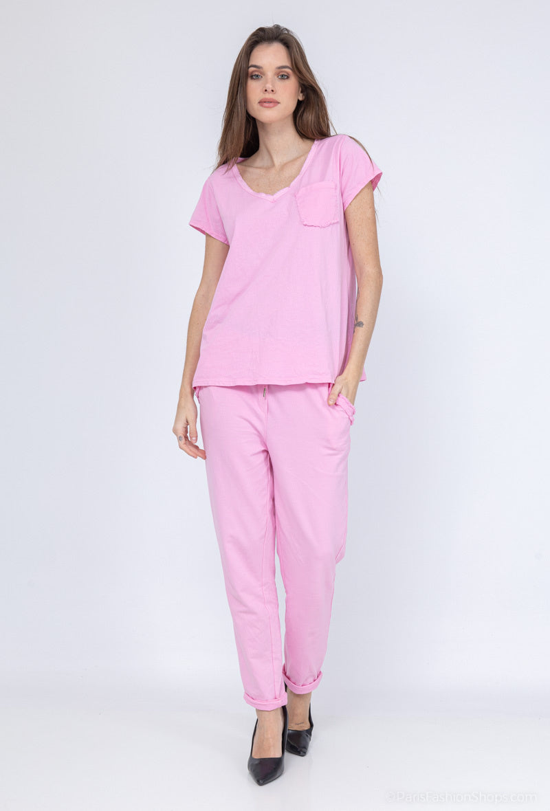 MYRPRS T-shirt with ripped pocket Rose Shadow