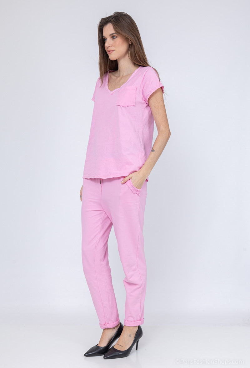 MYRPRS T-shirt with ripped pocket Rose Shadow