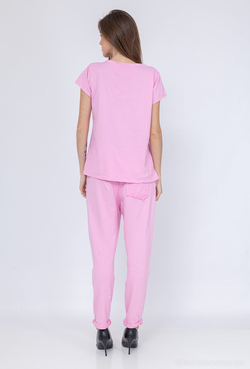 MYRPRS T-shirt with ripped pocket Rose Shadow