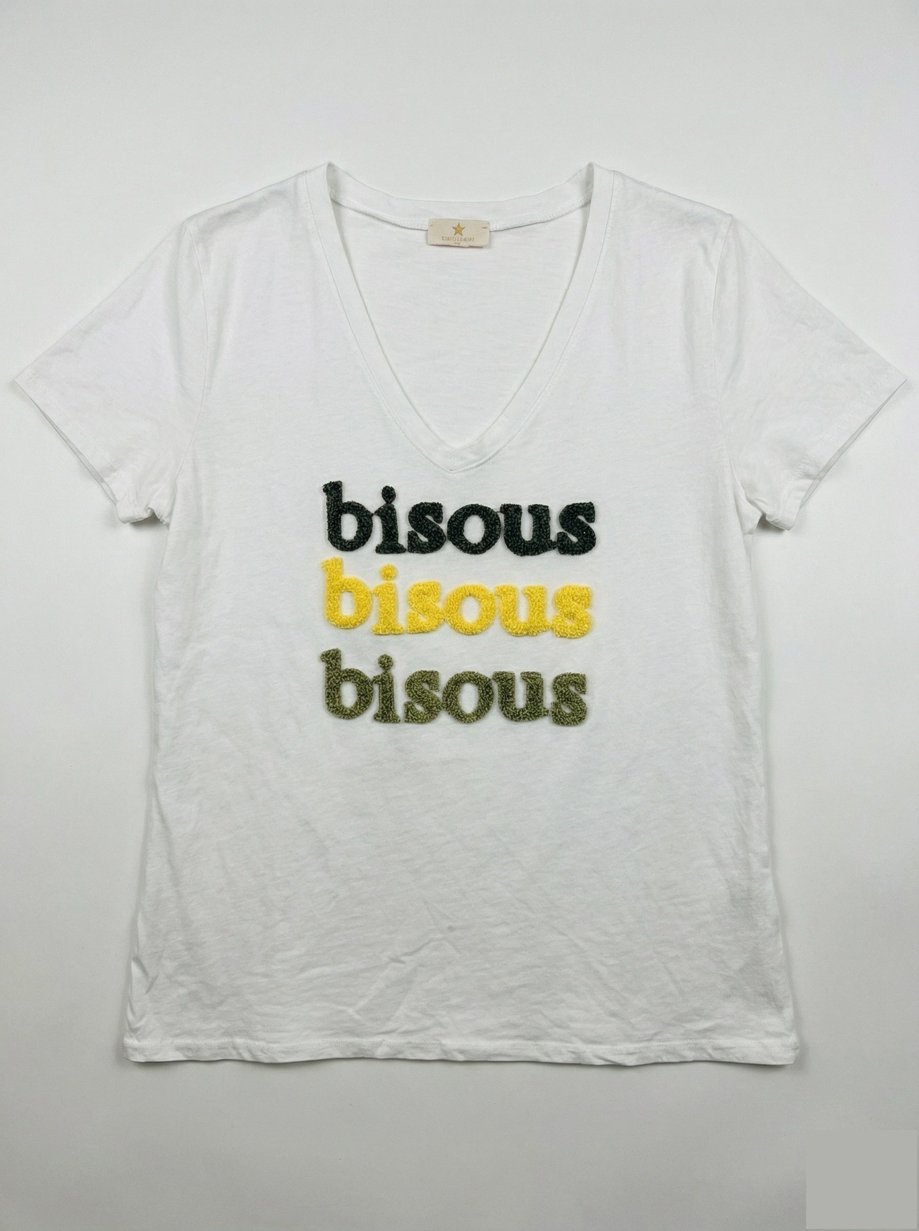 MYWEKKK White T-shirt with Embossed Kiss Kaki