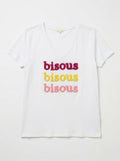 MYWEKPK White T-shirt with Embossed Kiss Pink